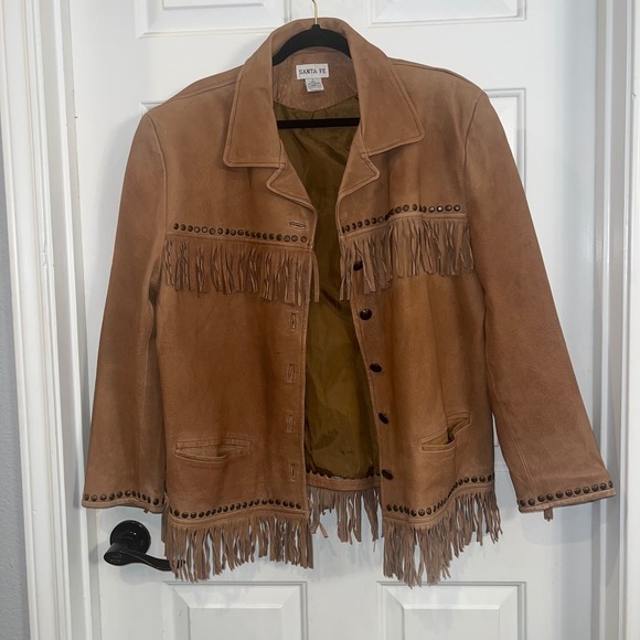 Vintage Mens Santa Fe Western‎ Leather Jacket LARGE Fringe Cowboy Native 70s 80s - Picture 1 of 14